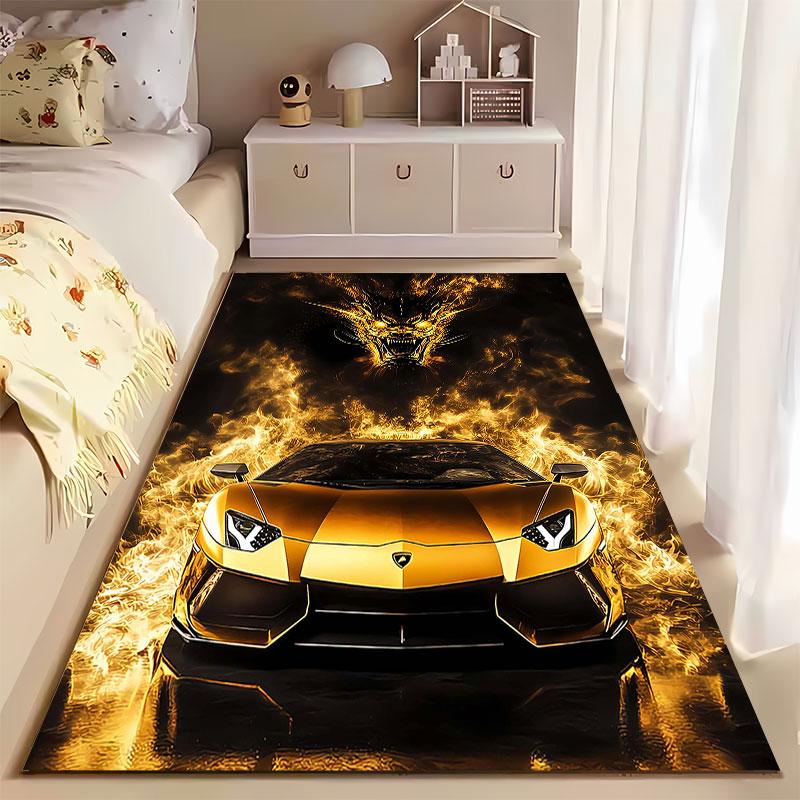Golden Car with Fiery Dragon suitable as a non-slip mat for the living room or bedroom sofa