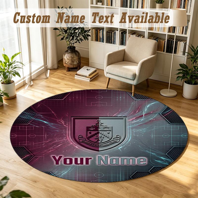 Round Rug Custom NameBurnley Football Pattern Non Slip Carpet Home Floor Decor