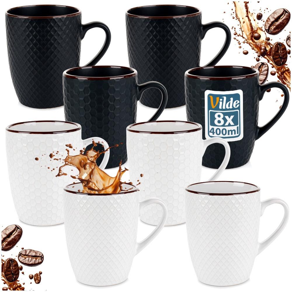 Ceramic Mugs White Black 400 Ml 8 Pcs.