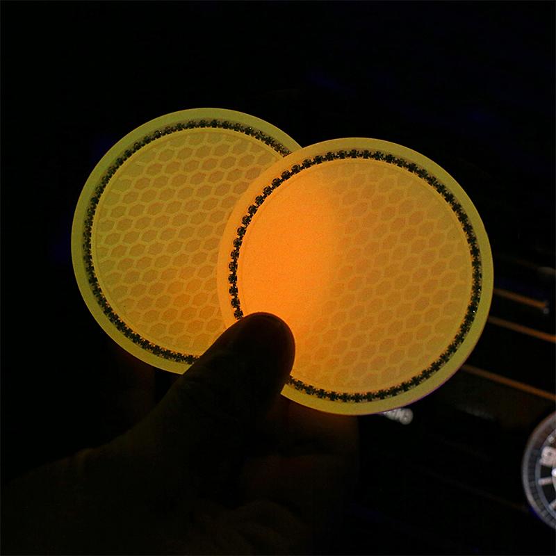 Non-slip Car Water Cup Pad Luminous Car Coaster Pad Mat Cup Bottle Holder Rhinestone Rubber Pad Mat Car Styling Accessories