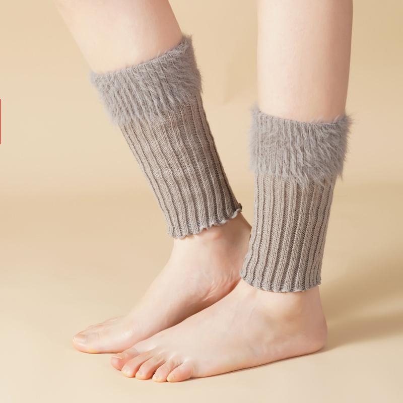 Women's Winter Warm Leg Warmers Female Knitted Hairy Warm Foot Cover Solid Color Lolita JK Warm Leggings Boot