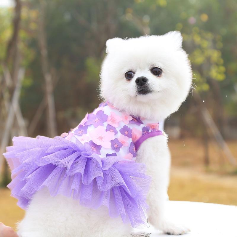 Pet DogsCats Peach Blossom Skirts Clothes Teddy Bichon Frises Pet Supplies Dog Clothing