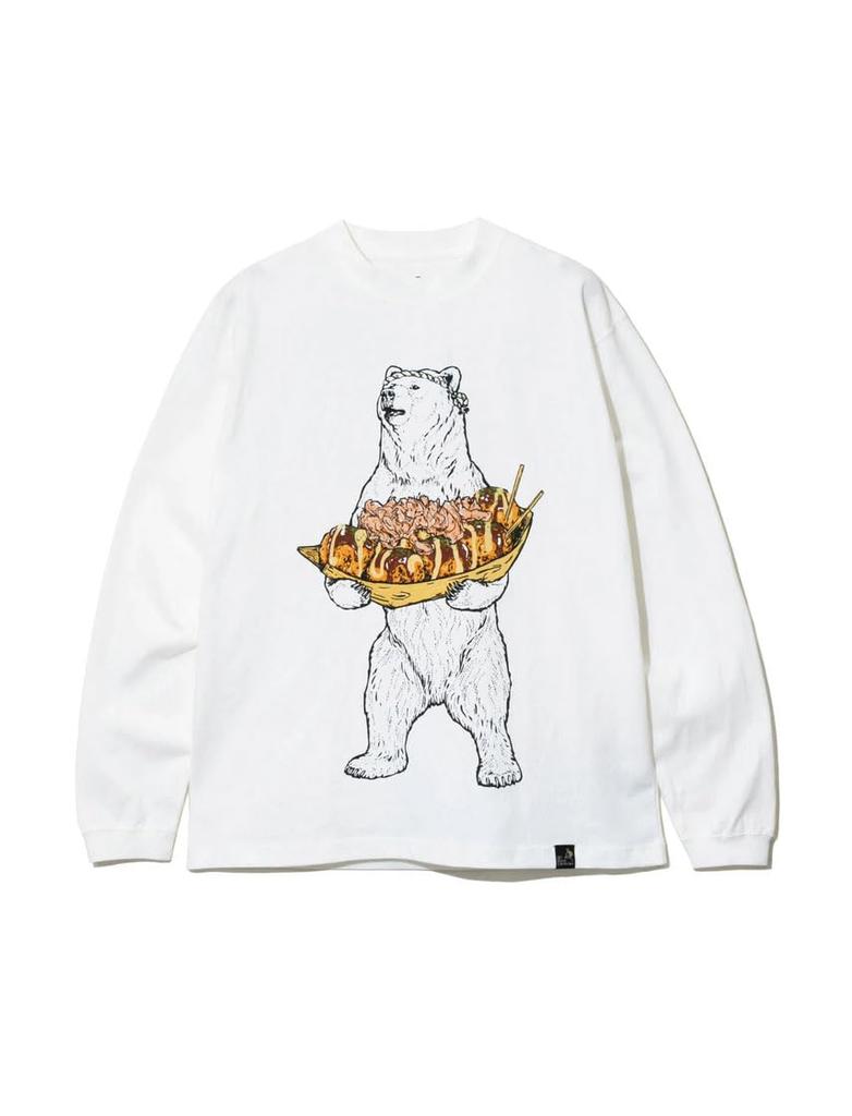 go slow caravan Takoyaki Bear T-Shirt, USA Cotton, Men's (M, White)