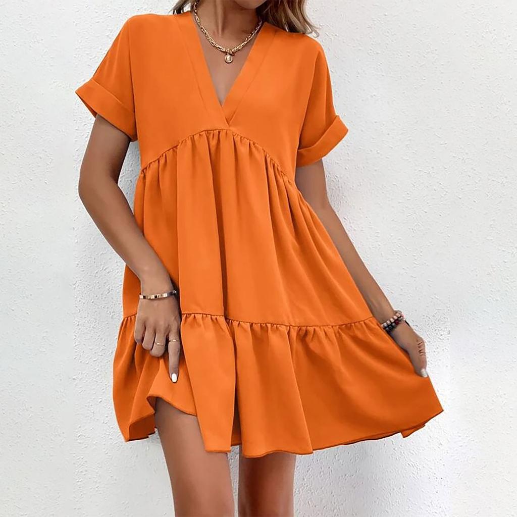 Sieviešu vasaras modes Solid Sexy V kakla ar īsām piedurknēm Beach Flowy Party Maxi