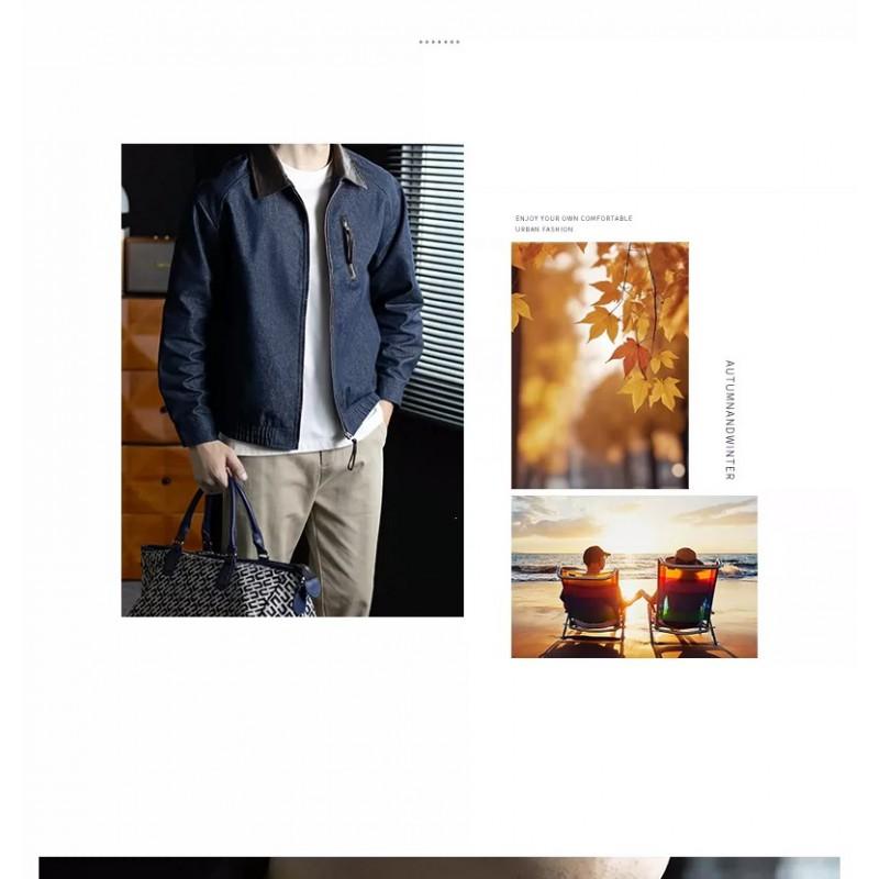 Mens Retro Color Block Denim Jacket Cotton Blend Casual Commute Style 2026 Season