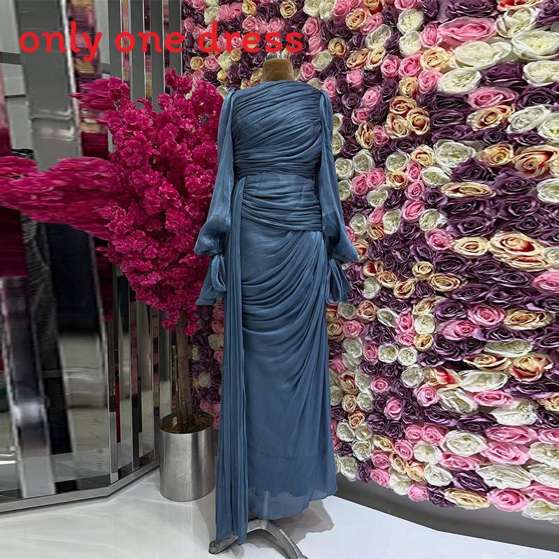 Polyester Pleated Dress With Long Sleeves For Elegant Women Spring