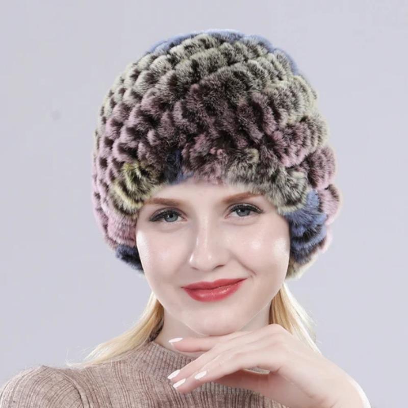 Russian Lady 100% Natural Real Rex Rabbit Fur Hats Women Kintted Outdoor Rex Rabbit Fur Hat New Warm Real Fur Caps