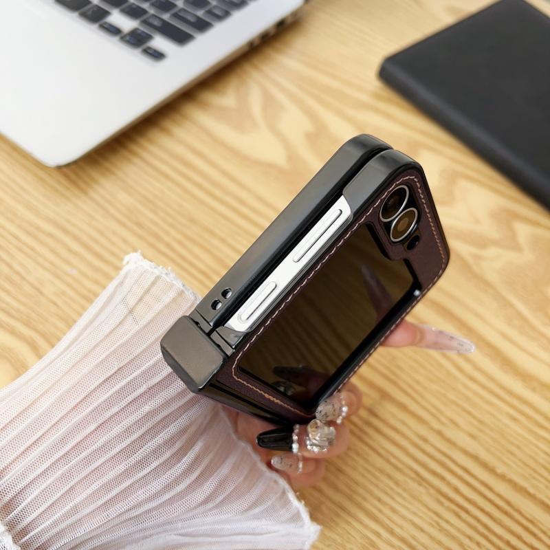 Luxus Kalbsleder PU Leder Linienstruktur Faltbare Handyhülle für Samsung Galaxy Z Flip 6 5 4 3 5G Linsenschutz Matt Stoßfeste Hülle