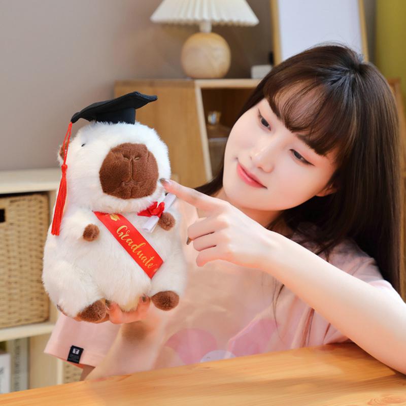 Graduation Capybara Plush Dolls Soft Capybara Pillow Ornaments Home Car Interior Decoration Toy Novelty Auto Accessories