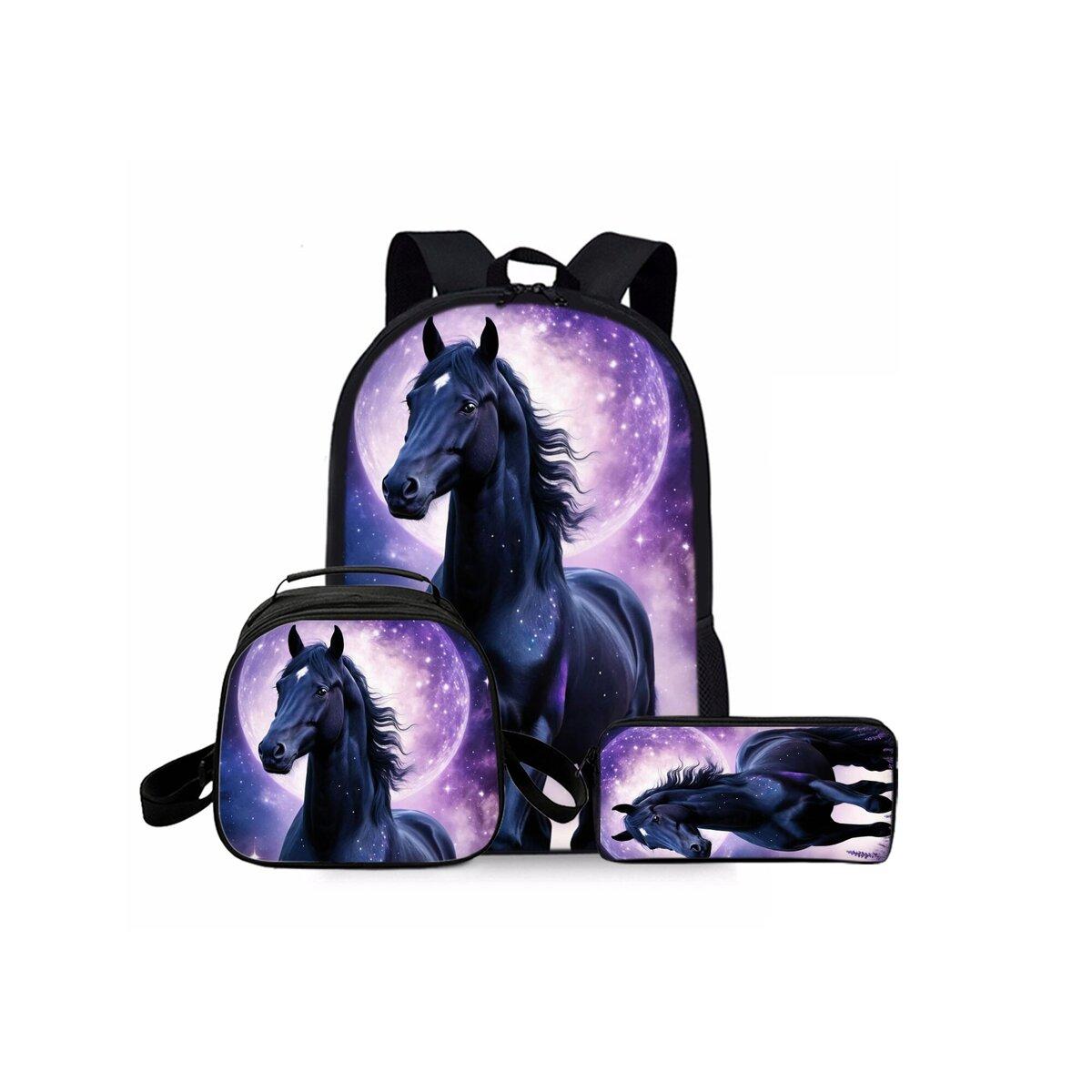 Ensemble trois pièces avec imprimé Bétail et Chevaux Sacs à dos pour Garçon/Fille Meilleur Cadeau Sac d'école à la Mode Dessin Animé 2D pour Enfants