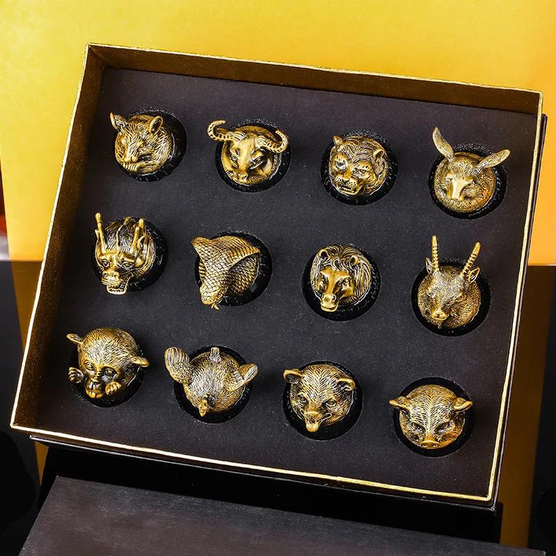 Набор для вина, двенадцать знаков зодиака, рюмки для байцзю, рюмки с головой зверя, маленькие бокалы для вина, , легкая роскошь, ретро, домашние рюмки темно-синий