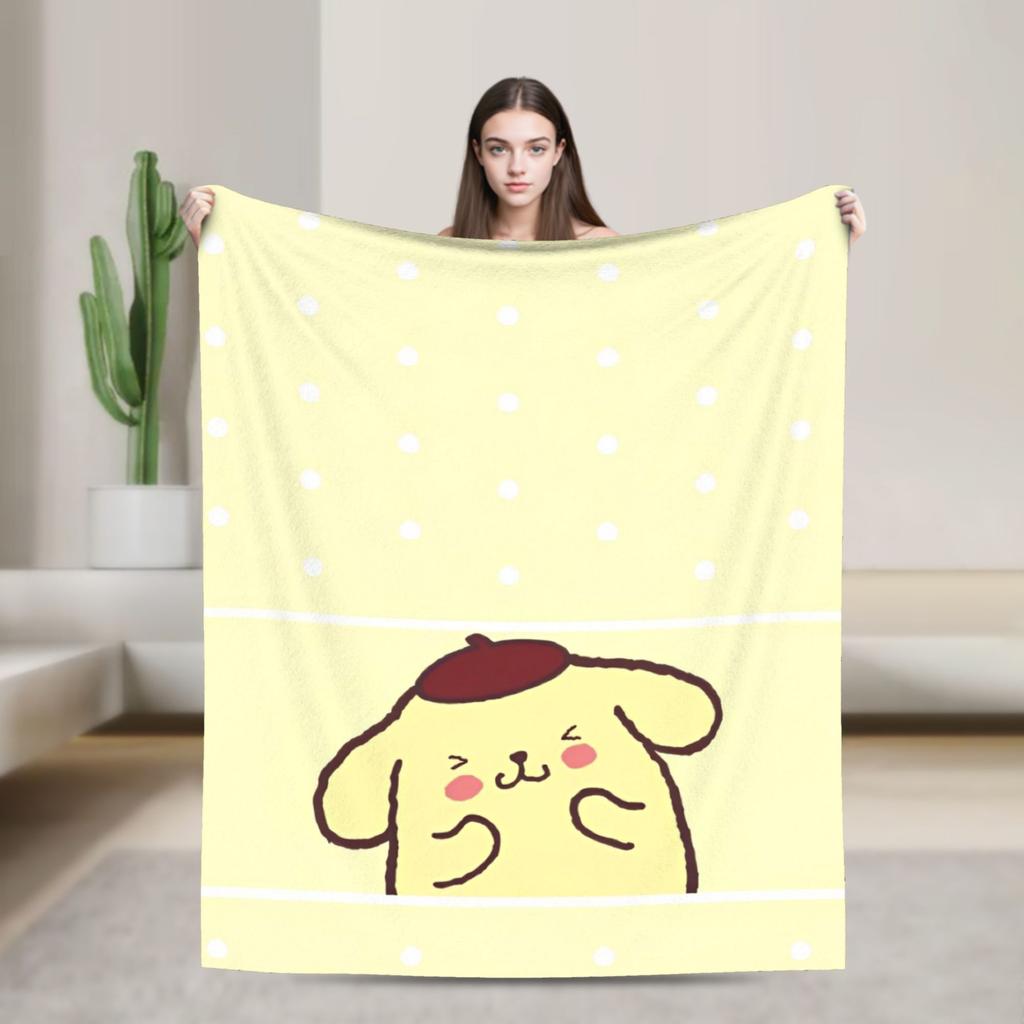Cute Pom Pom Purin Pattern Blankets Flannel Summer Air Conditioning Breathable Soft Throw Blanket for Home Bedroom Bedspread