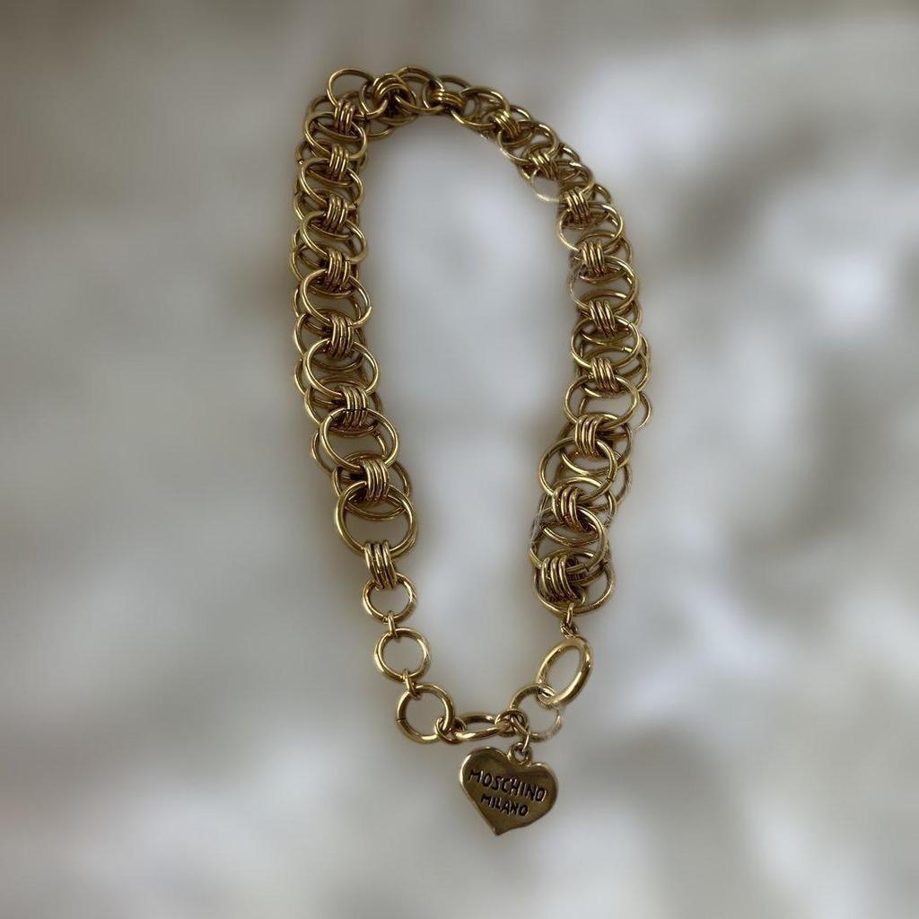 Used MOSCHINO MILANO heart charm chain necklace