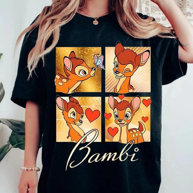Bambi Panel Baby Deer Hearts Love Valentine Gift Tshirt Unisex Unisex S