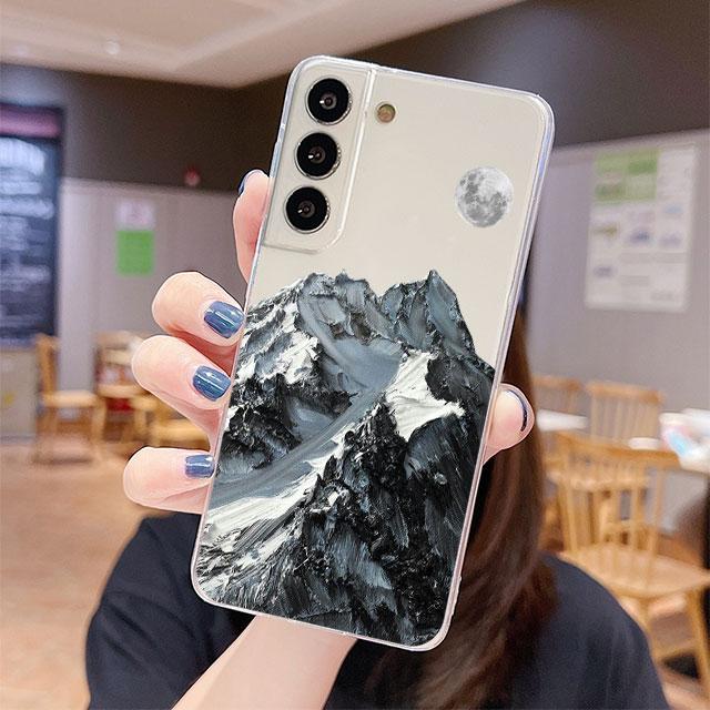 Transparente Hülle für Samsung Galaxy S22 S20 FE S21 S10 S9 Plus Note 20 Ultra 10 Lite 9 Weiche TPU Handyhülle Ästhetischer Schneeberg