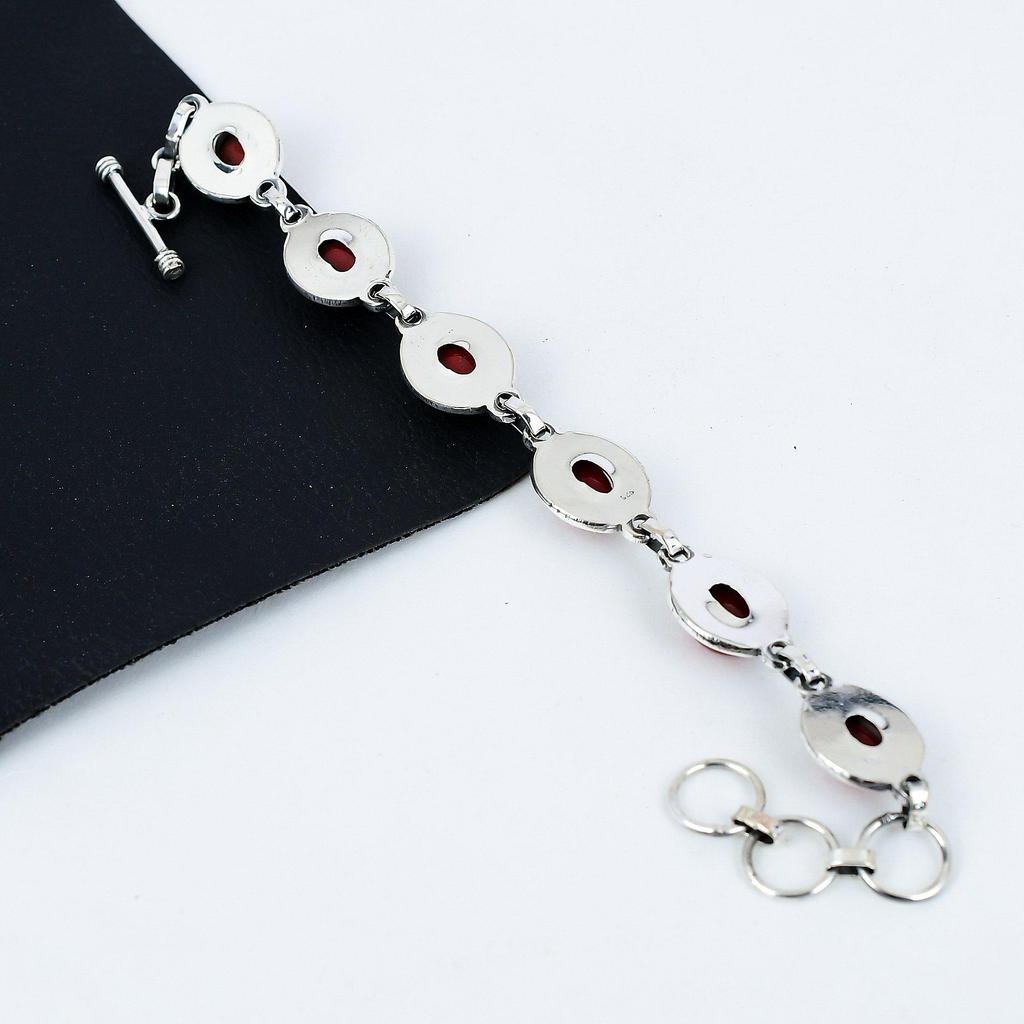 Natürlicher Roter Korallen Edelstein Handgemachtes 925 Sterling Silber Armband, Rotes Korallen Armband für Frau, Unisex Armband, Jahrestag Geschenk