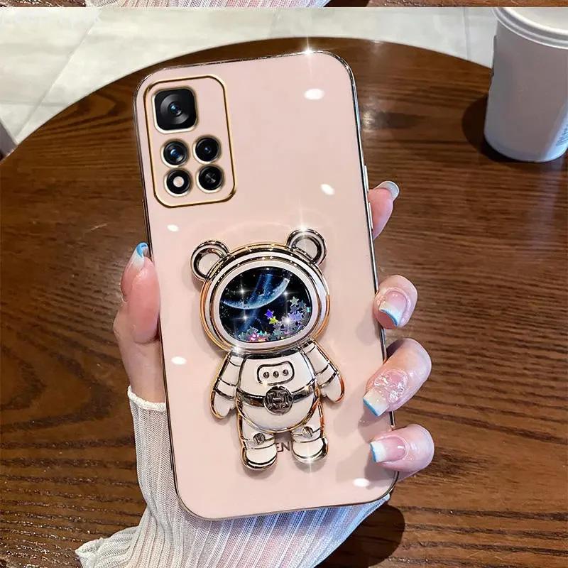 Shiny Glitter Quicksand Bear Phone Bracket Case For Xiaomi Redmi Note 13 11 12 11S 12C 10C 10A 9 9C POCO X5 X3 Pro Plating Cover