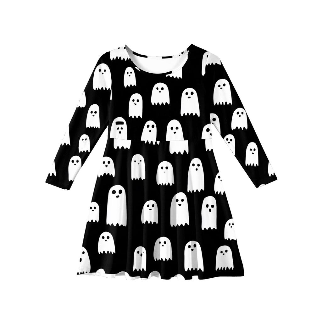 Girls' Summer Princess Dress Halloween Day- Long Sleeve A-Line T-Shirt Dress