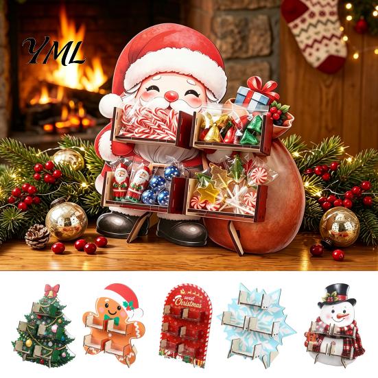 Multi Layer Candy Storage Container Christmas Tree Wooden Display Stand, Acrylic Drawer Organizer for Clear Sweets Party Dessert Table, Holiday Treat