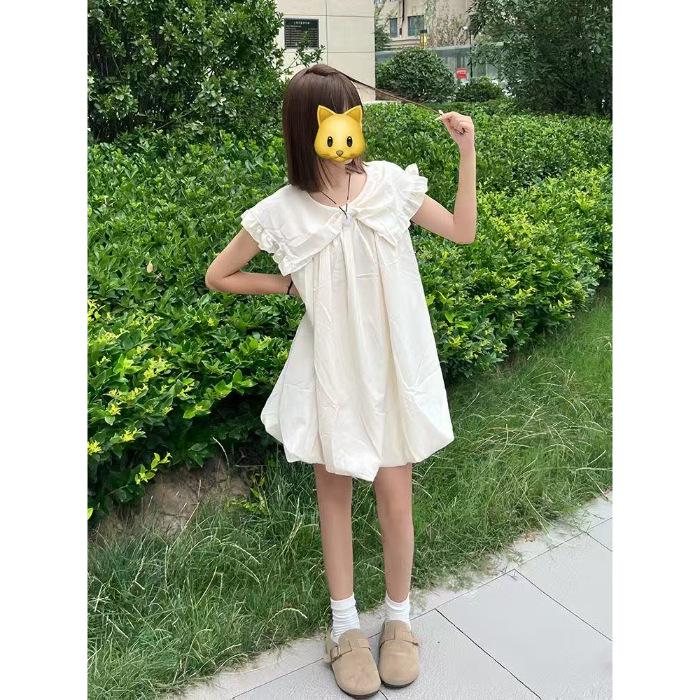 

Sweet Fluffy Floral Petite Sleeveless Dress with Bow and Doll Collar XL
