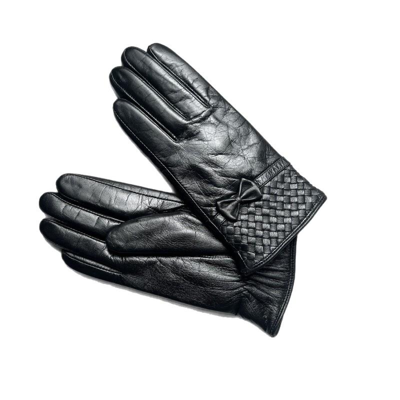 Womens Winter Goatskin Gloves Fleece Lined Touchscreen Cute Bow Driving Warm