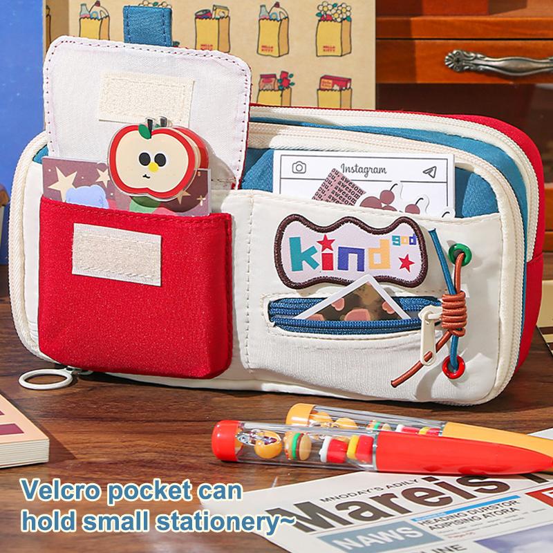 Estojo de Lápis Vintage Estilo Americano Grande Capacidade Color-Block - Organizador Multiuso de Suprimentos e Acessórios Para Aprendizagem