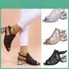 Rhinestone Women Summer Ladies Sandals Buckle Lace Mesh Beach Heel Shoe