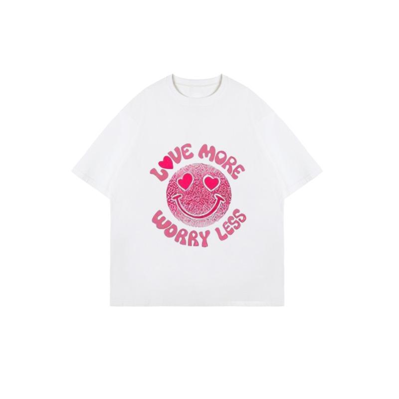 Black Oversized T Shirt Love More Worry Less Smiley Face With Hearts Print Casual Streetwear For Women Summer Outfits