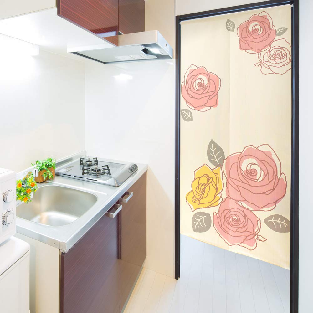 Noren Kobo Noren Long Room Western Floral Rose 85 x 170 Line 10591 Tapestry, Divider/Privacy Screen, Half-Length Curtain, Pattern, Design, cm, Rose,