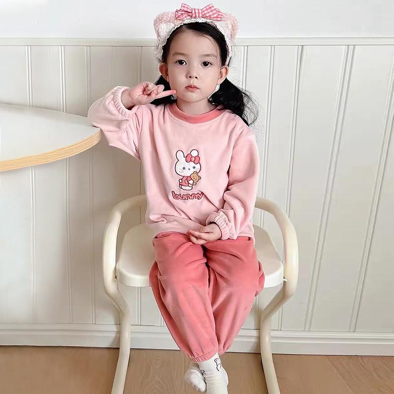 Kids' Wool Plush Pajamas Set - Warm Autumn/Winter Coral Fleece Sleepwear for Boys and Girls