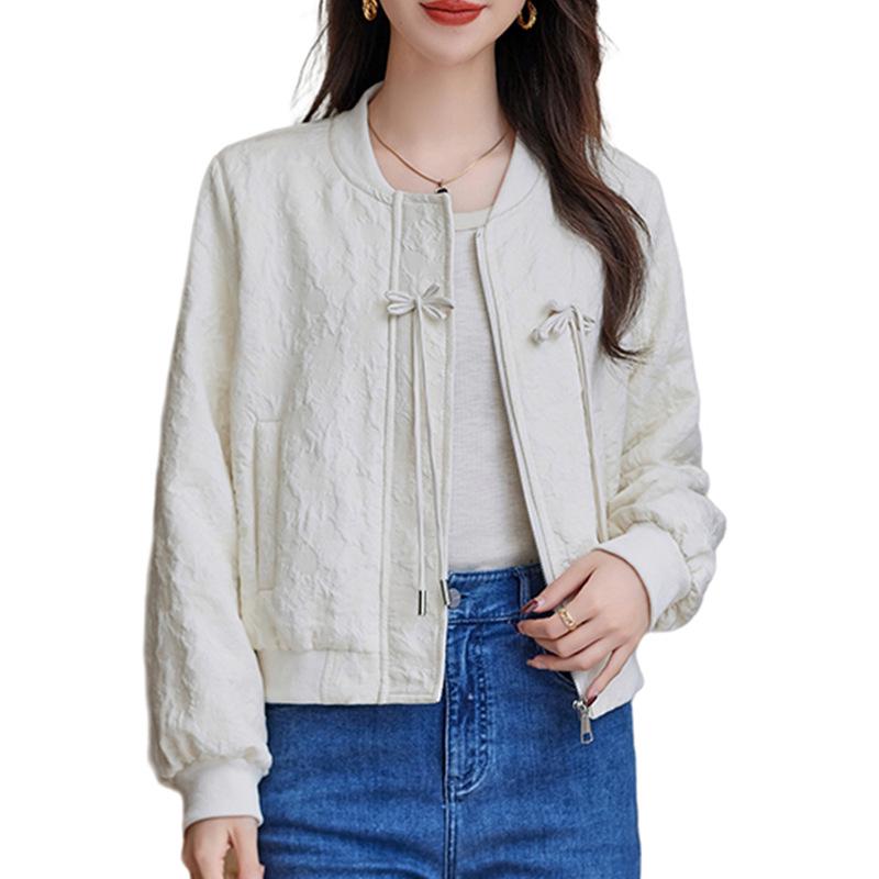 2024 Spring/Autumn Women's National Style Round Neck Frog Button Baseball Jacket