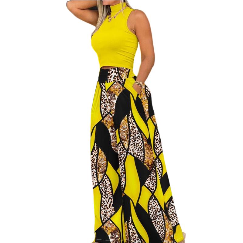2024 Autumn European & American Women s Two-piece Printed Vest and Long Set XL