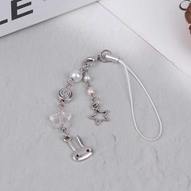 Y2K Cute Metal Rabbit Phone Lanyard Bunny Beaded Phone Chain Sweet Cool Cell Mobile Phone Strap Keycord For Girl Gifts