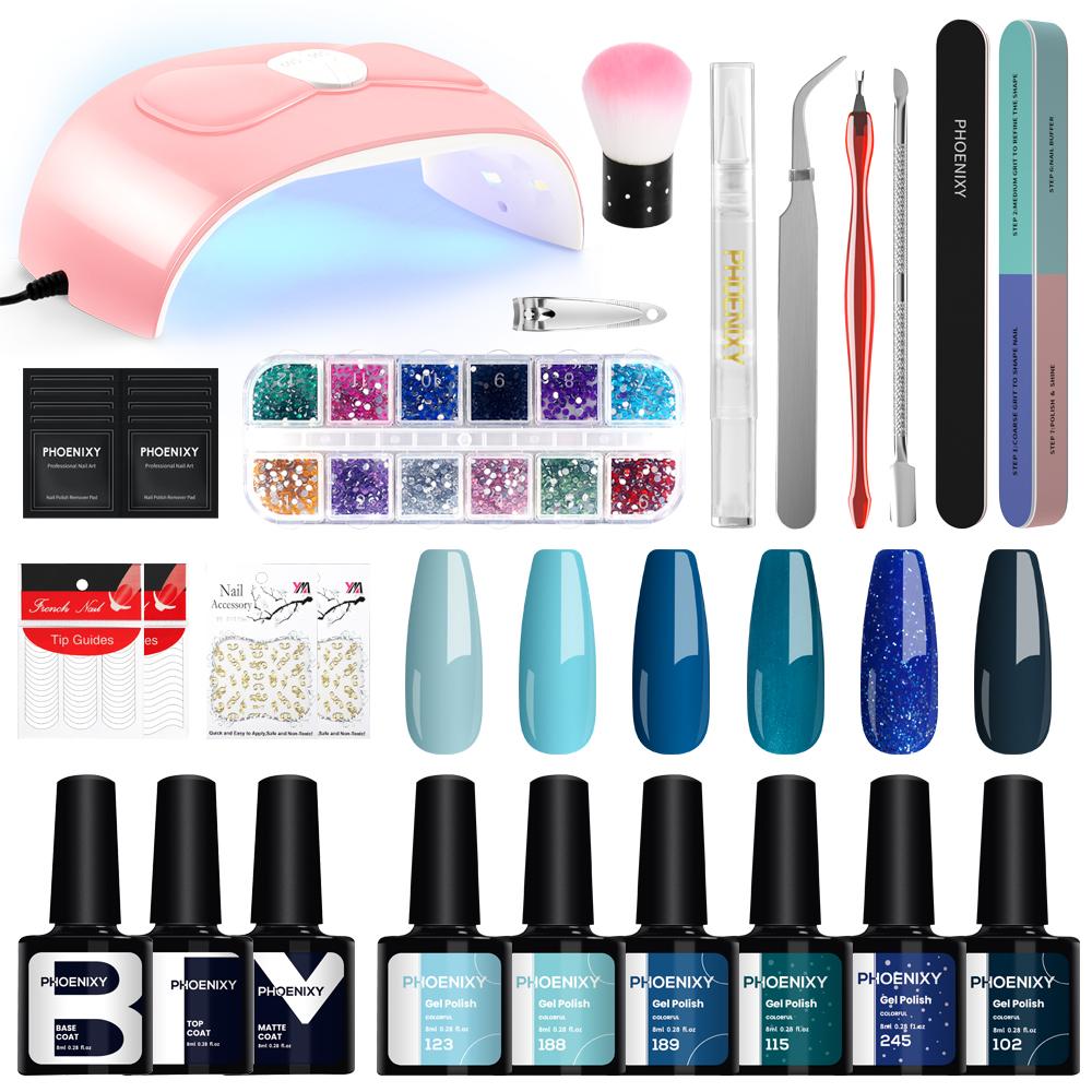 

Маникюрный набор PHOENIXY со светодиодной лампой для ногтей 54 Вт, набор для ногтей, 6 цветов, УФ-гель-лак для ногтей, набор инструментов для ногтей set 03