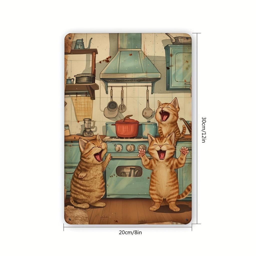 Vintage Kitchen Decor Playful Cat Iron Engraving Wall Art for Home Bedroom Dining Room Bar Cafe School Library