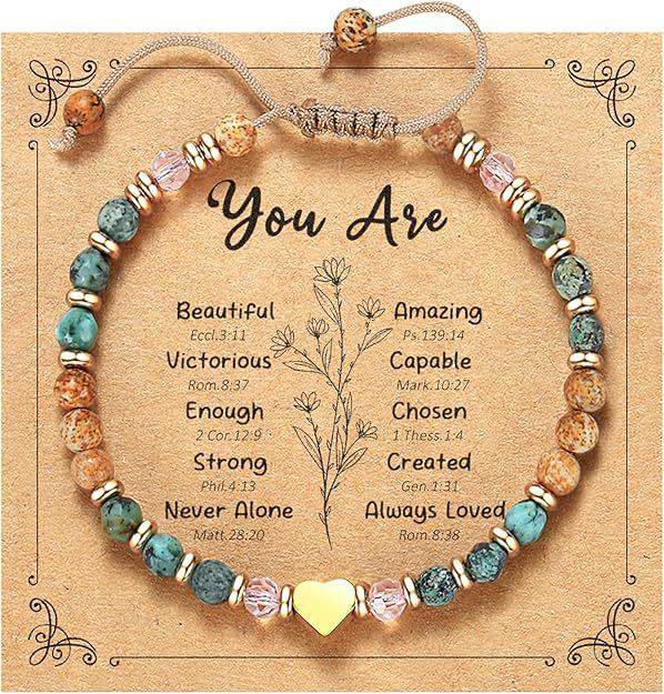 African Picture Stone & Pink Crystal Heart Bracelet with Gold Beads