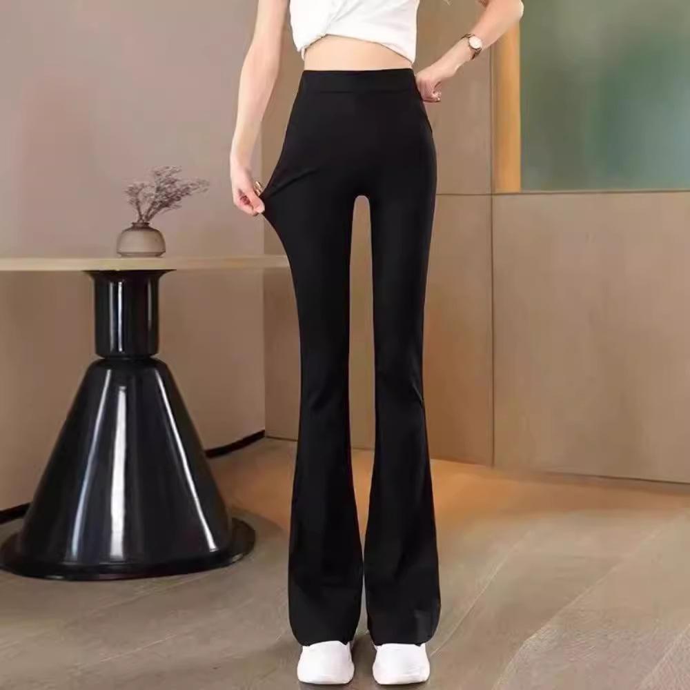 **Women's High Waist Black Micro Flare Pants - Slimming, Petite, Elastic, Stretch, Summer Style for the Middle East**
