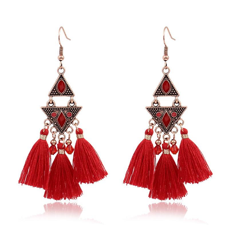 Bohemian Red Earrings Celebrate Retro Tassel Earrings Colorful Dripping Oil Style Earrings