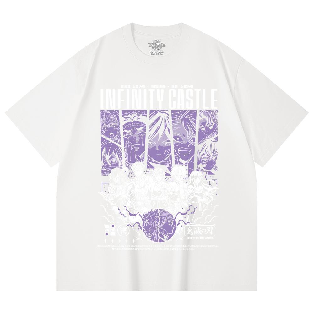 230 Gsm 100% Cotton Demon Slayer V90 Infinity Castle Print Unisex Heavy Cotton T Shirt
