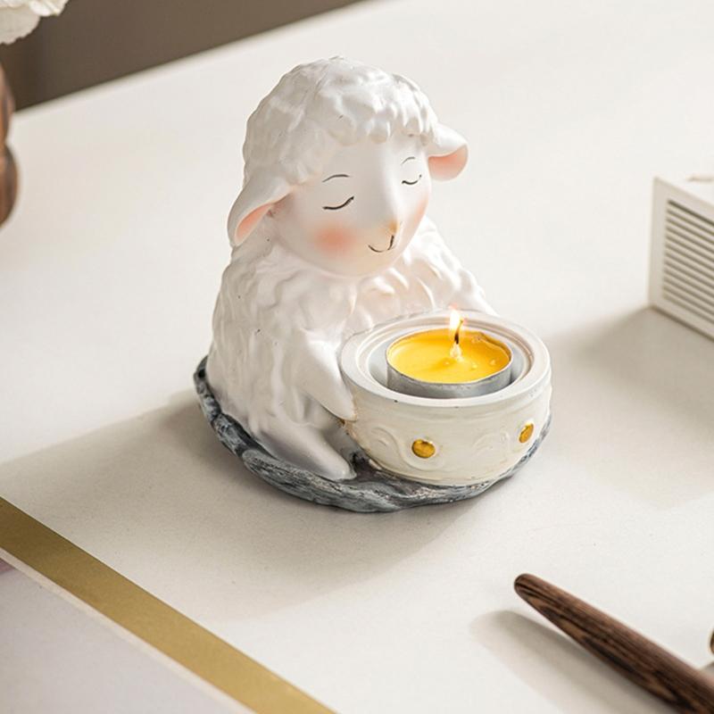 Handcrafted Cartoon Sheep Candle Holder Resins Lamb Tealight Stand Holiday Centerpieces Candlestick For Mantels Decors