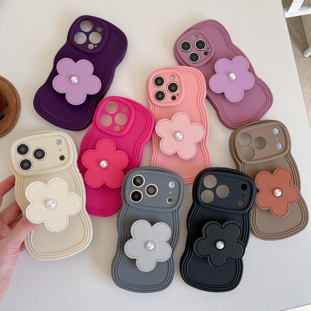 Japanese and Korean Ins Temperament Flower Bracket for iPhone17Pro Max Apple 16 Mobile Phone Case 14/15 Matte