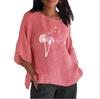 Personalized Dandelion Printed Seven Sleeve Round Neck Sheep Linen Shirt Women's Tops Plus Size