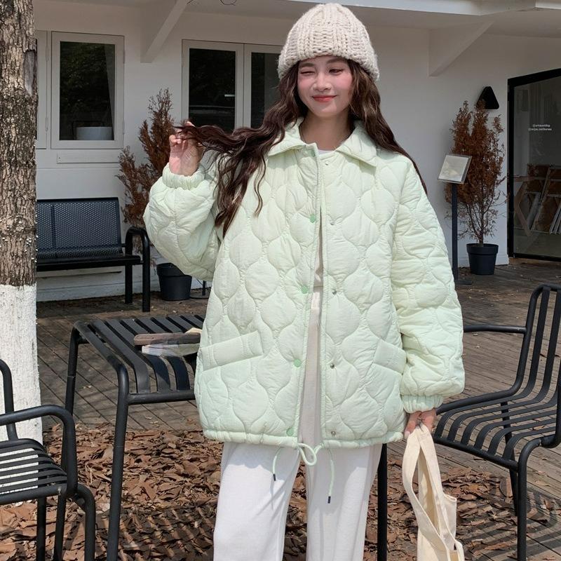 Rhombic Cotton Women's Korean Winter Clothes Retro Plus Size Jacket Bread Clothes Loose Insole Lamb Wool Women