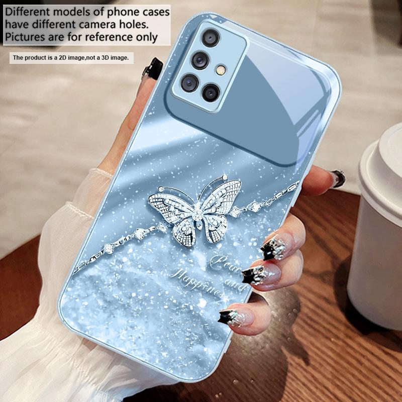 An elegant blue butterfly For Samsung A73 72 71 A70 56 55 54 A53 52 51 50 42 A35 A34 33 32 31 26 25 24 23 22 30 glass phone case