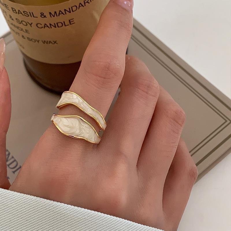 Geometric Double-Layer Hollow Adjustable Ring: Women's Fashionable Irregular Drip Glaze Color Block Index Finger Jewelry