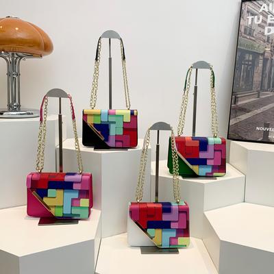 Casual Small Fresh and Fashionable Chain Small Bag for Women In Summer New Fashion Contrasting Color Crossbody Small Square Bag