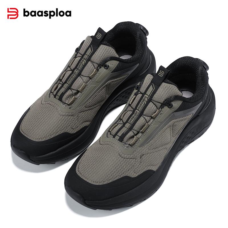 Baasploa men's hiking shoes, rotary buckle outdoor sports shoes, men's comfortable soft-soled casual walking shoes, anti-slip warm shoes