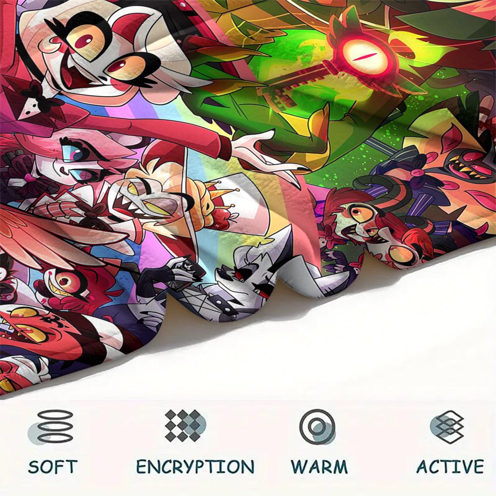 1Pc Hazbin Hotel Print Flannel Blanket, High Quality Comfortable for All Seasons, Home Decor, Warmth and Comfort, Perfect for Christmas Gifts