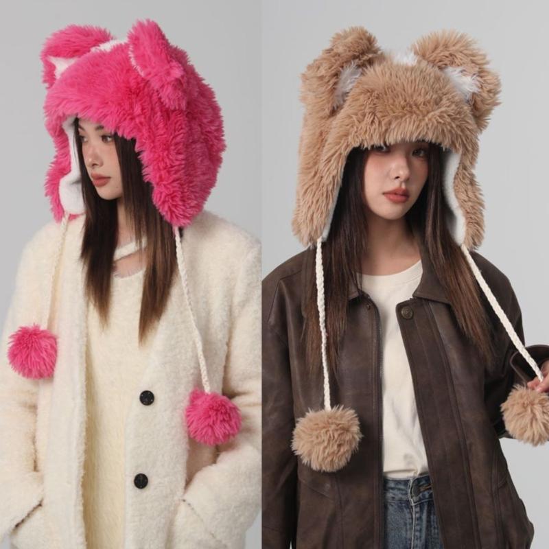 Girls Bear Hat Y2K Furry Ears Hat Furry Bear Gifts Warm Winter Hat Adult Children Furry Ears Winter Photo Props