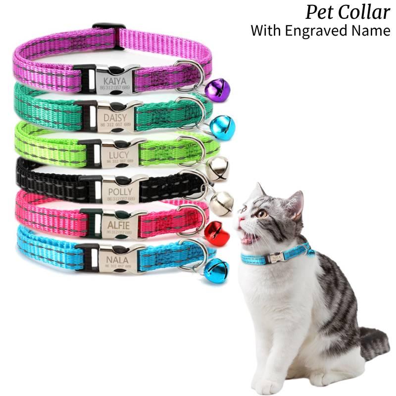 Reflective Nylon Cat Collar With Bell Free Engraving Available In Multiple Colors Suitable For Cats
